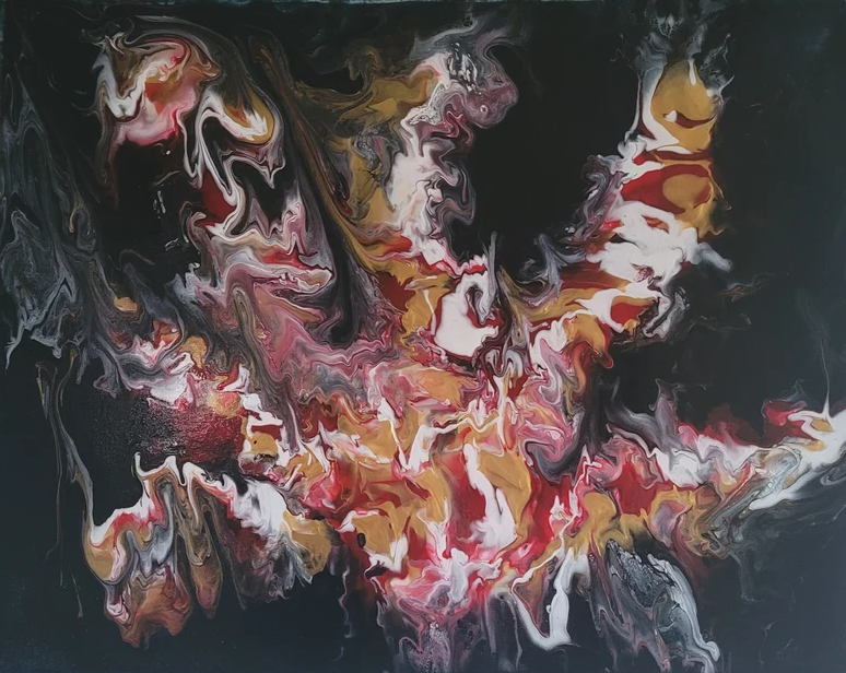 Flaming — abstract pour on black
